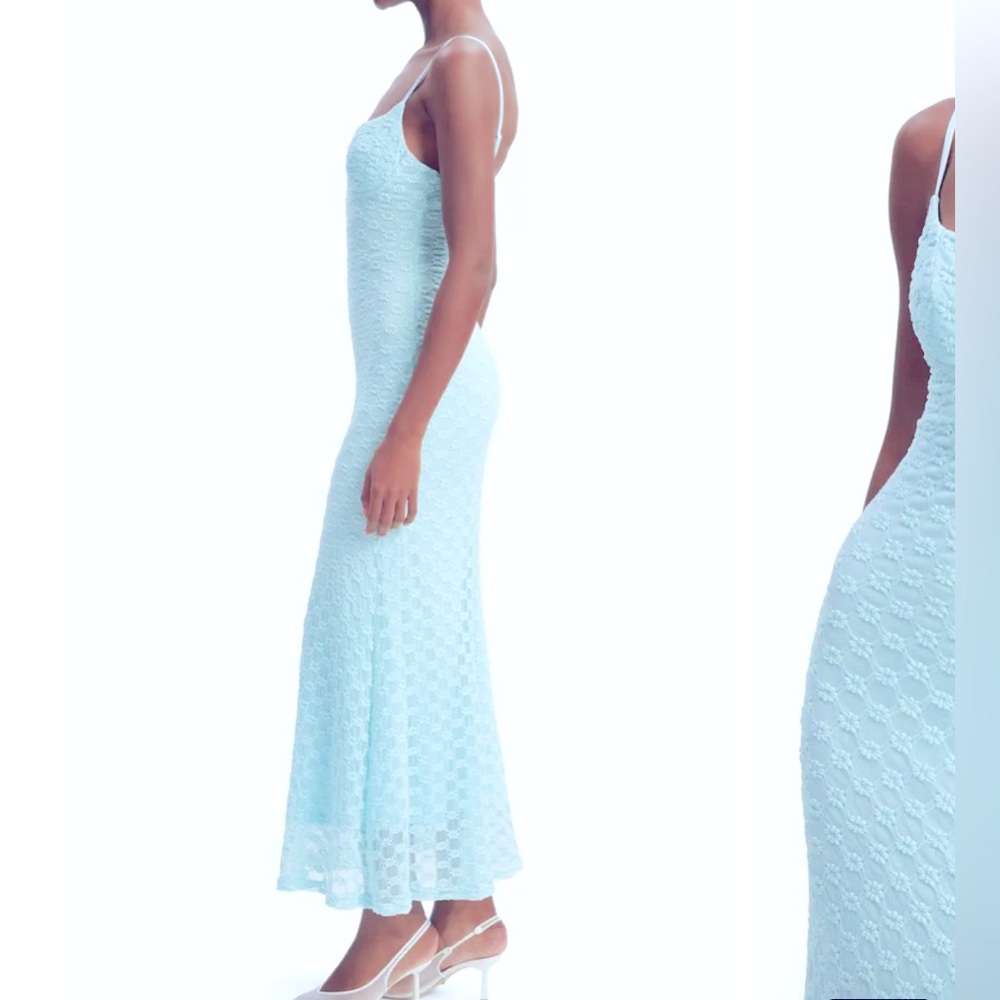 BARDOT xL = US 10 size  Light Blue Lace Dress Hem has slight marking - Picture 3 of 5